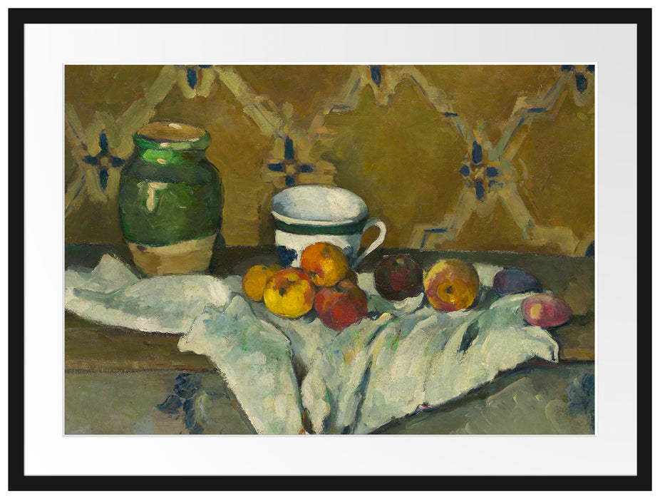 Paul Cézanne  - Stillleben mit Krug Tasse und Äpfel Passepartout Rechteckig 80
