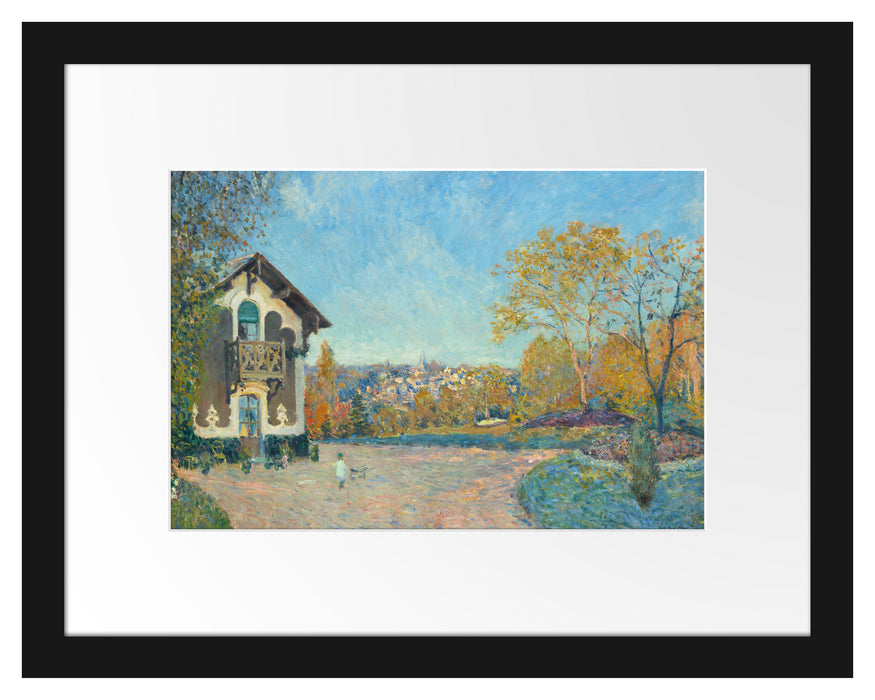 Pixxprint Alfred Sisley - View of Marly-le-Roi from Coeur-Volant, im Galerie-Passepartout Bilderrahmen