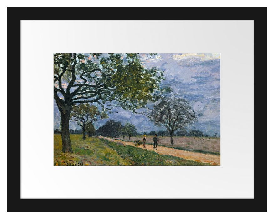 Pixxprint Alfred Sisley - The Road from Versailles to Louvecienne, im Galerie-Passepartout Bilderrahmen