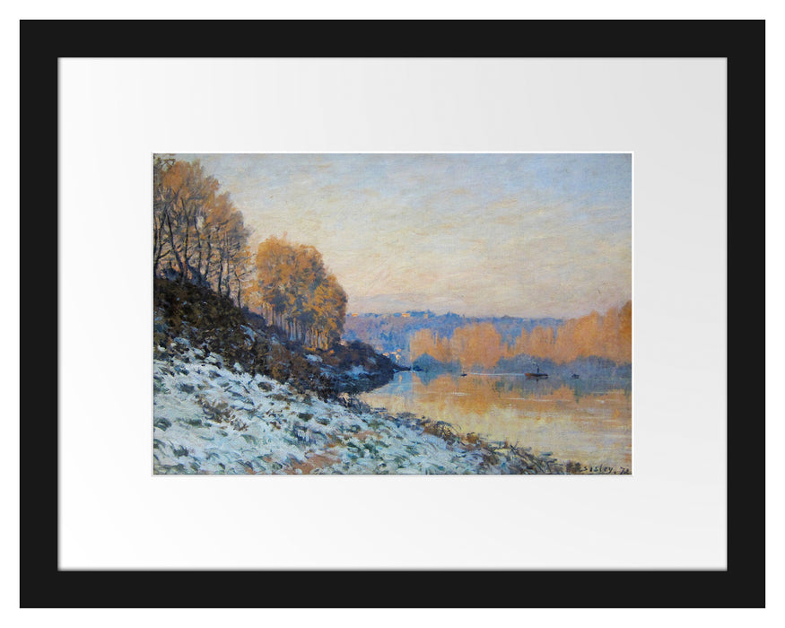 Pixxprint Alfred Sisley - Port Marly White Frost , im Galerie-Passepartout Bilderrahmen
