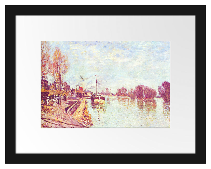 Pixxprint Alfred Sisley - His at Suresne , im Galerie-Passepartout Bilderrahmen