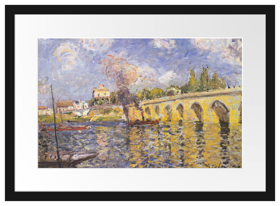 Alfred Sisley - River Steamboat and Bridge  Passepartout Rechteckig 40