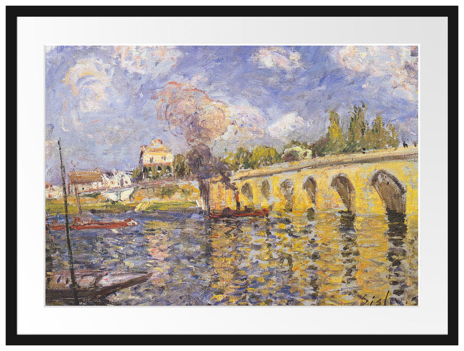 Alfred Sisley - River Steamboat and Bridge  Passepartout Rechteckig 80