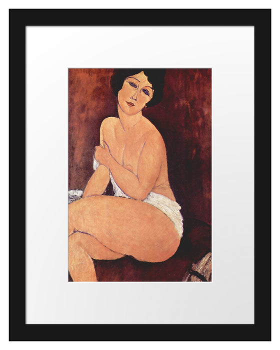 Pixxprint Amedeo Modigliani - Sitzende Nackte auf Divan, im Galerie-Passepartout Bilderrahmen