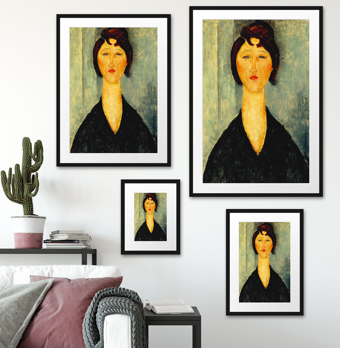 Amedeo Modigliani - Portrait einer jungen Frau  Passepartout Wohnzimmer Rechteckig