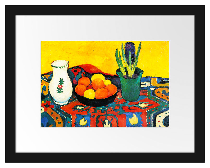 Pixxprint August Macke - Stillleben Still Life Hyacinths Carpet , im Galerie-Passepartout Bilderrahmen