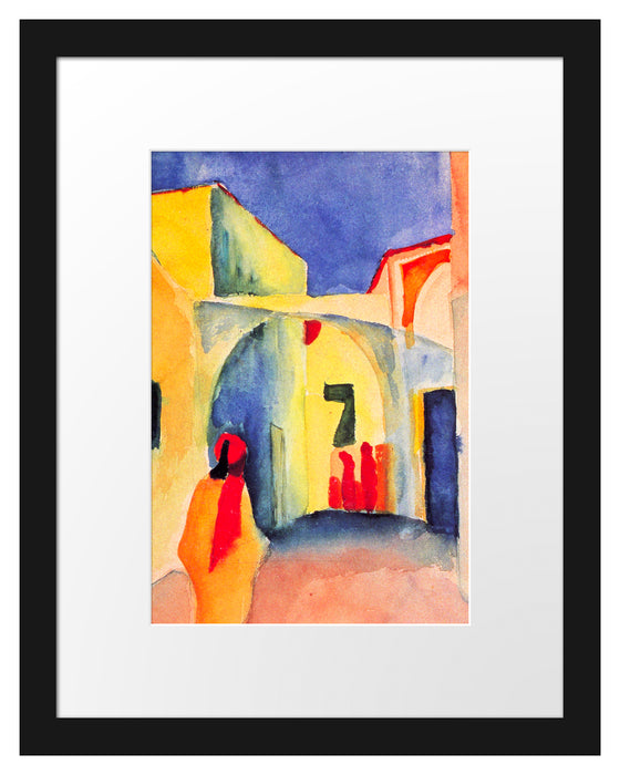 Pixxprint August Macke - Blick auf eine Allee in Tunis , im Galerie-Passepartout Bilderrahmen