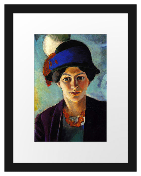 Pixxprint August Macke - Frau des Künstlers mit Hut, im Galerie-Passepartout Bilderrahmen