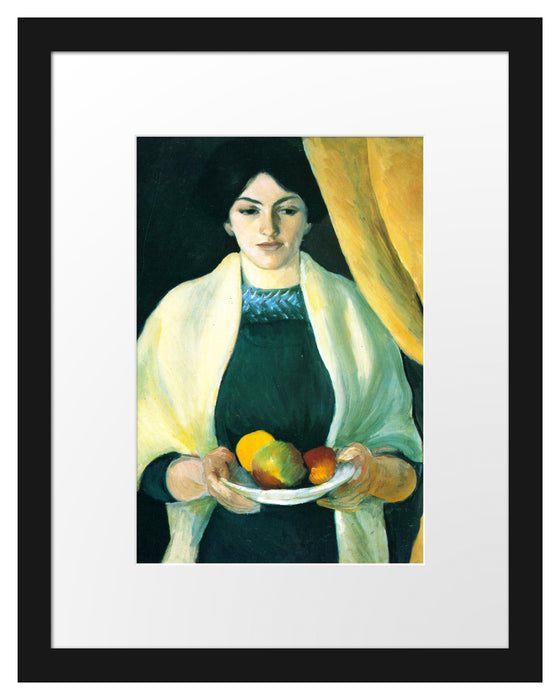 Pixxprint August Macke - Frau des Künstlers mit Äpfeln , im Galerie-Passepartout Bilderrahmen