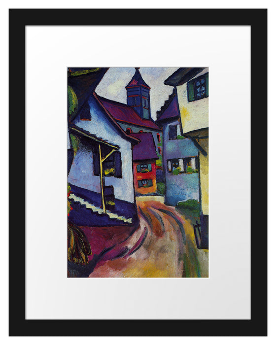 Pixxprint August Macke - Straße mit Kirche in Kandern, im Galerie-Passepartout Bilderrahmen