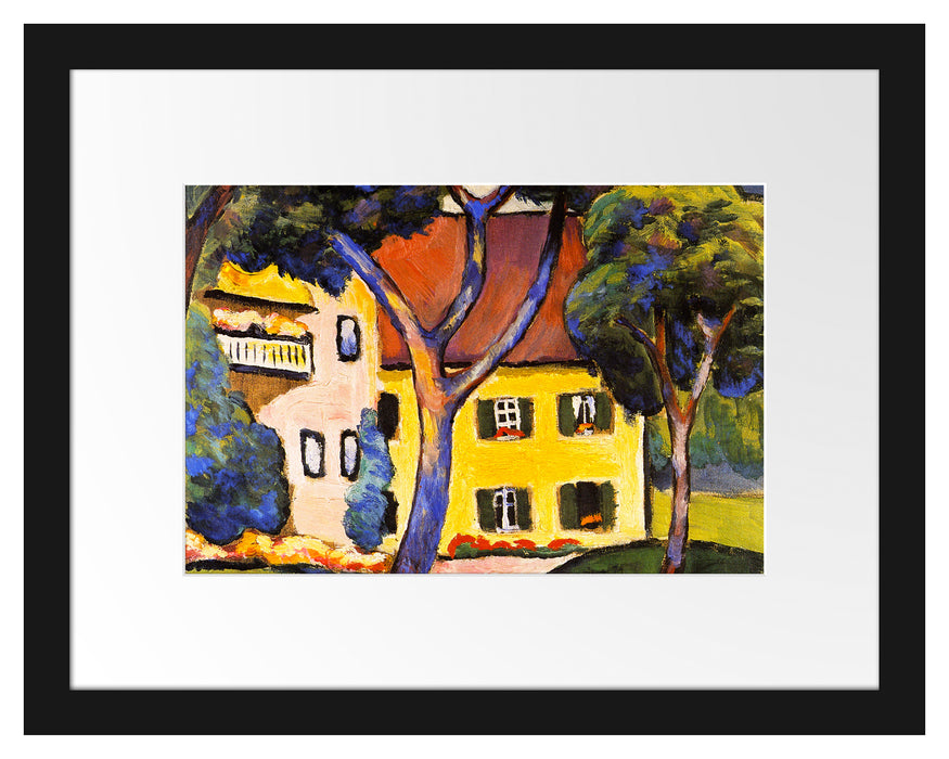Pixxprint August Macke - Staudacher Haus Tegernsee, im Galerie-Passepartout Bilderrahmen