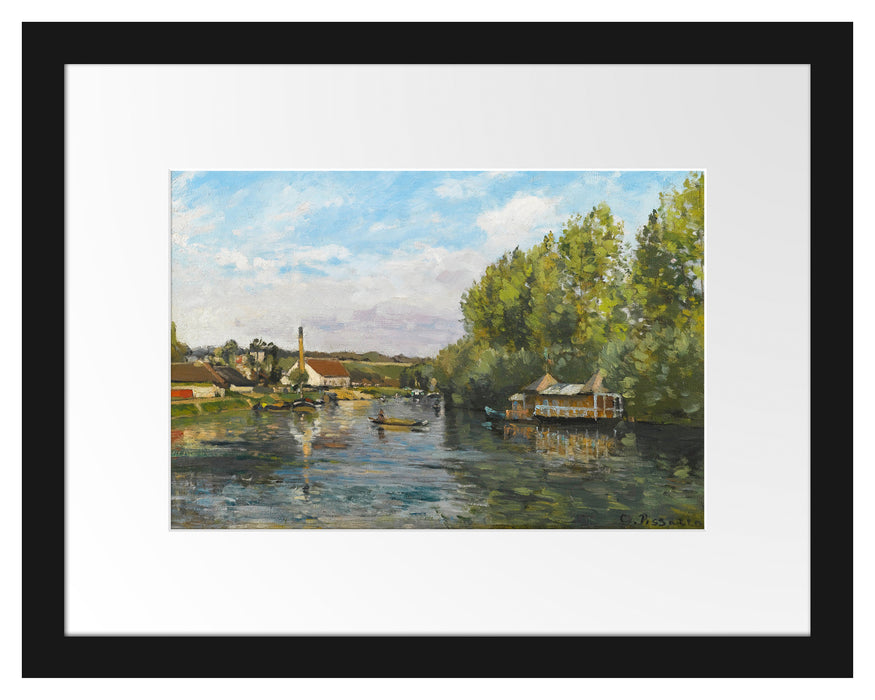 Pixxprint Camille Pissarro - LA SEINE À PORT-MARLY , im Galerie-Passepartout Bilderrahmen