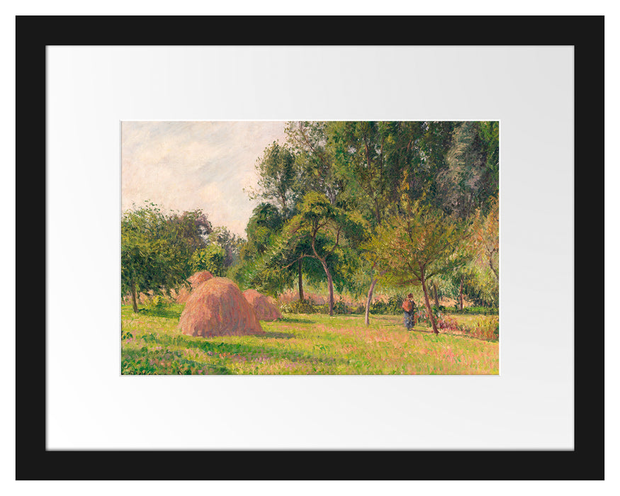 Pixxprint Camille Pissarro - Haystacks Morning Eragny , im Galerie-Passepartout Bilderrahmen