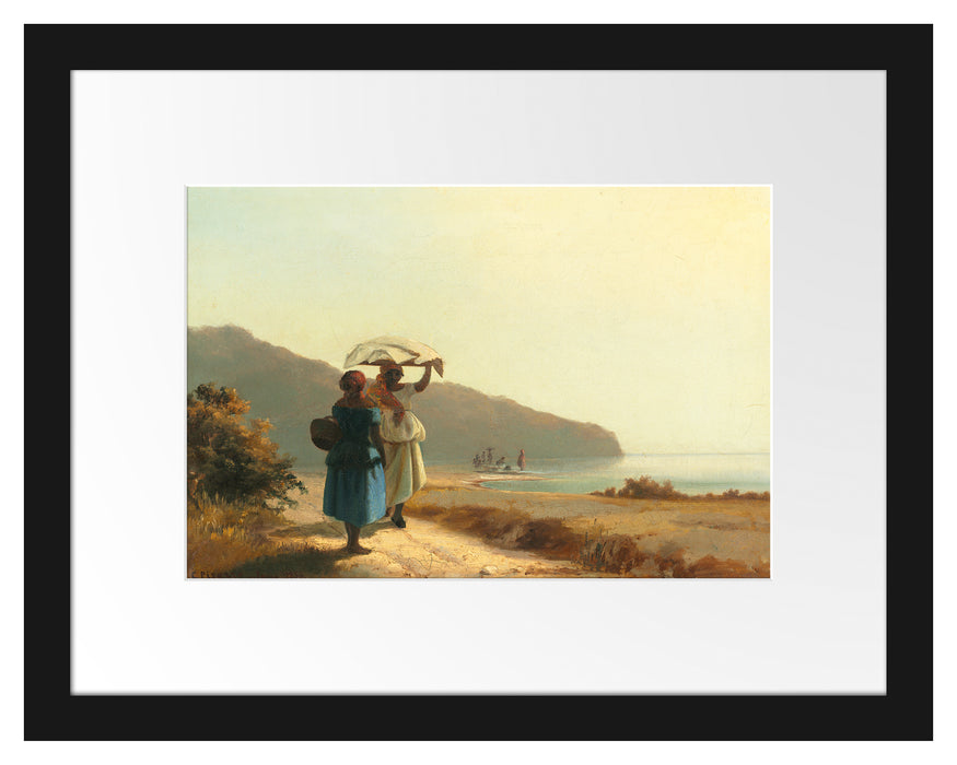 Pixxprint Camille Pissarro - Deux femmes causant au bord de la me, im Galerie-Passepartout Bilderrahmen