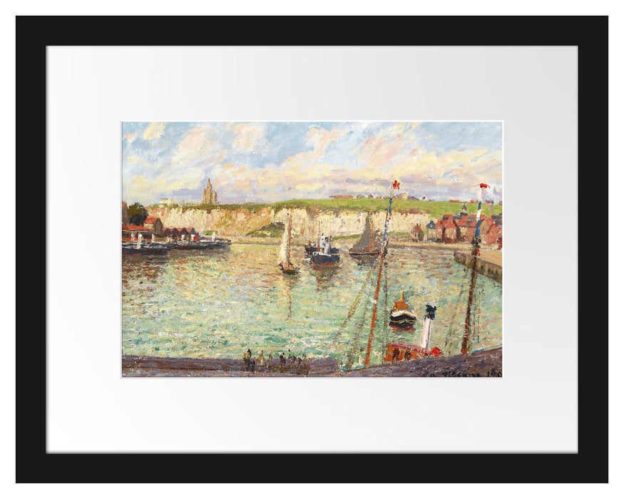 Pixxprint Camille Pissarro - L'AVANT-PORT DE DIEPPE APRÈS-MIDI, im Galerie-Passepartout Bilderrahmen