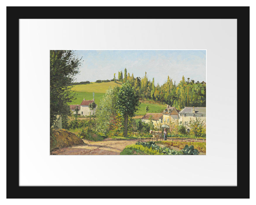 Pixxprint Camille Pissarro - Hameau aux environs de Pontoise , im Galerie-Passepartout Bilderrahmen