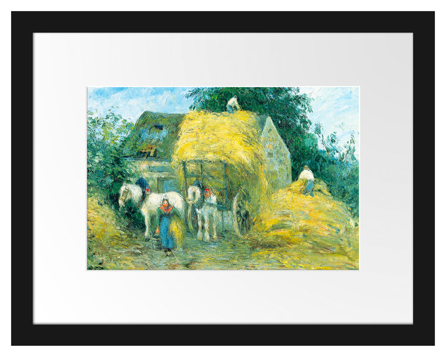 Pixxprint Camille Pissarro - The Hay Cart Montfoucault, im Galerie-Passepartout Bilderrahmen