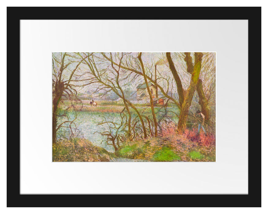 Pixxprint Camille Pissarro - Bords de l'Oise près de Pontoise , im Galerie-Passepartout Bilderrahmen