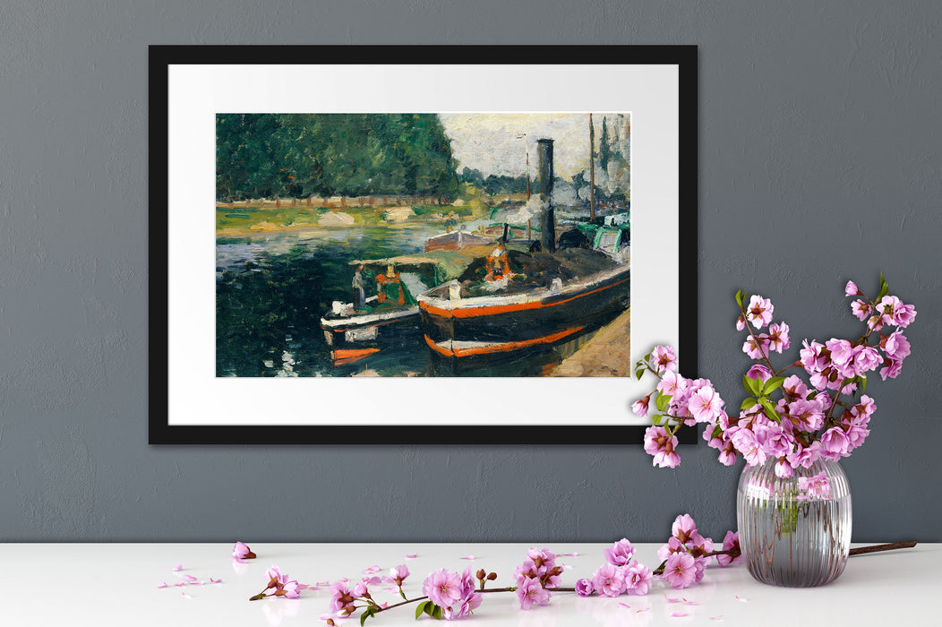 Camille Pissarro - Barges at Pontoise  Passepartout Dateil Rechteckig