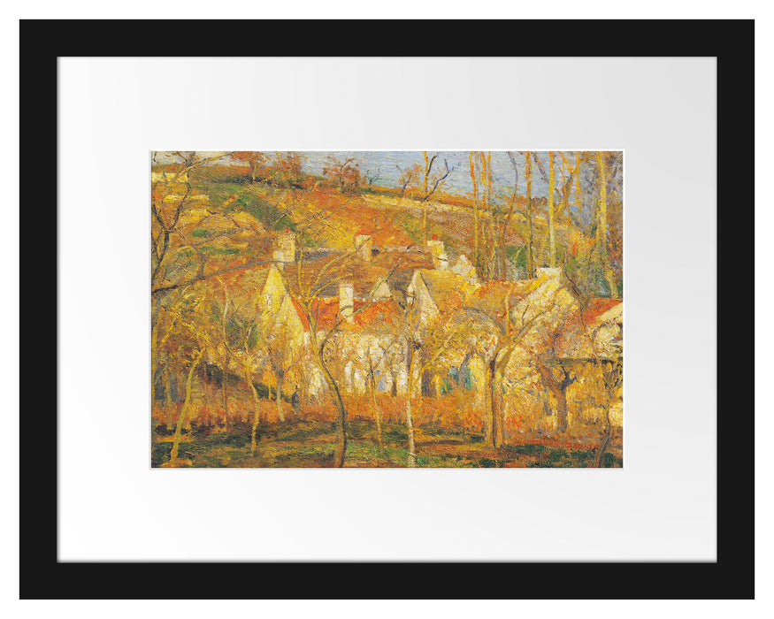 Pixxprint Camille Pissarro - Les toits rouges coin de village, im Galerie-Passepartout Bilderrahmen