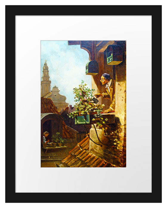 Pixxprint Carl Spitzweg - Im Dachstübchen , im Galerie-Passepartout Bilderrahmen