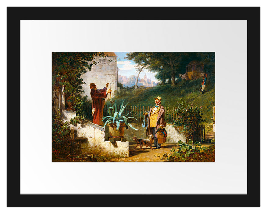 Pixxprint Carl Spitzweg - Jugendfreunde , im Galerie-Passepartout Bilderrahmen