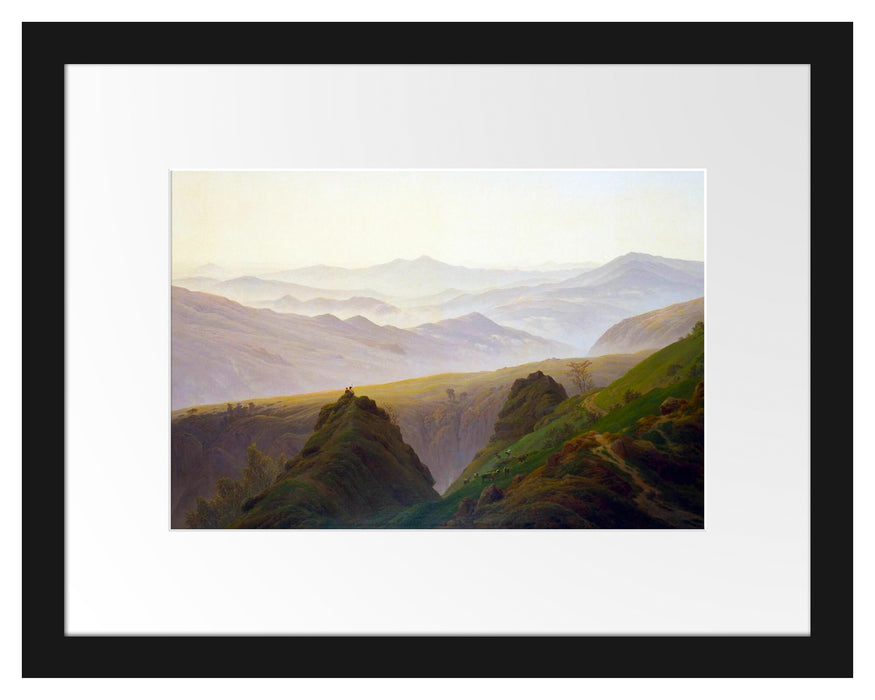 Pixxprint Caspar David Friedrich - Morgens in den Bergen, im Galerie-Passepartout Bilderrahmen