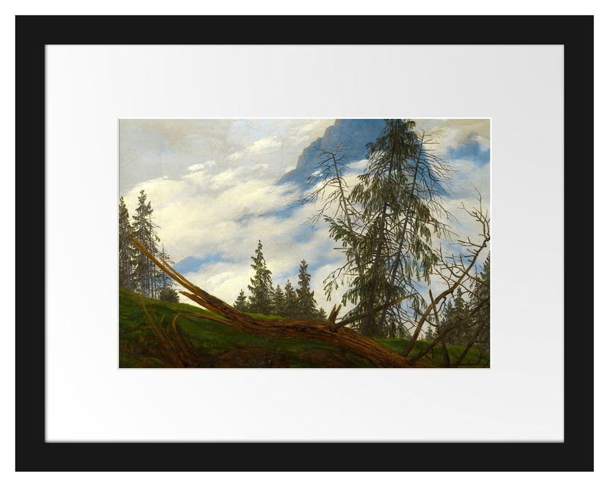 Pixxprint Caspar David Friedrich - Berggipfel mit ziehenden Wolke, im Galerie-Passepartout Bilderrahmen