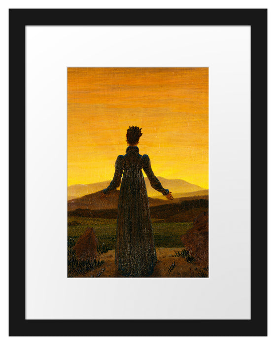 Pixxprint Caspar David Friedrich - Frau vor untergehender Sonne, im Galerie-Passepartout Bilderrahmen
