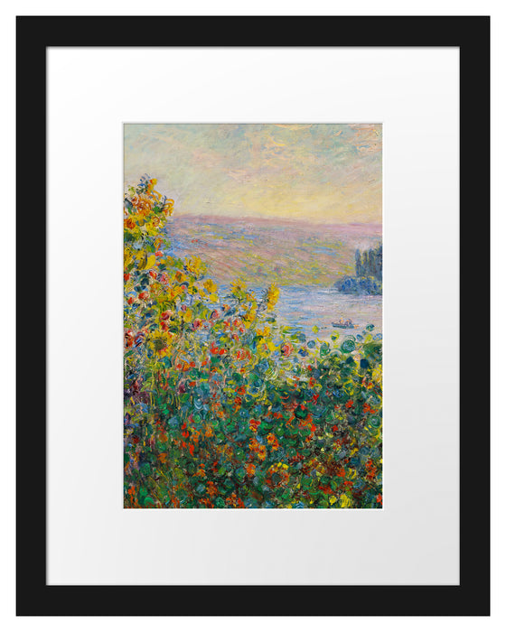 Pixxprint Claude Monet - Blumenbeete in Vetheuil , im Galerie-Passepartout Bilderrahmen