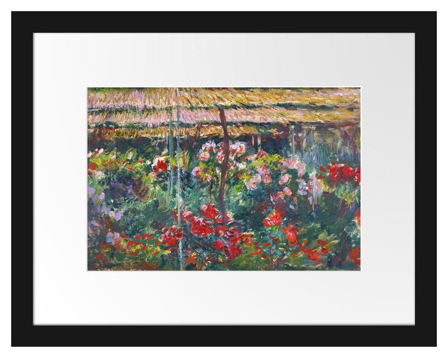 Pixxprint Claude Monet - Pfingstrosen-Garten , im Galerie-Passepartout Bilderrahmen
