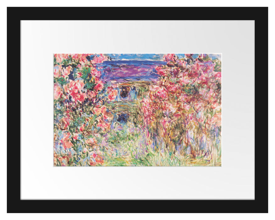 Pixxprint Claude Monet - Das Haus in den Rosen , im Galerie-Passepartout Bilderrahmen