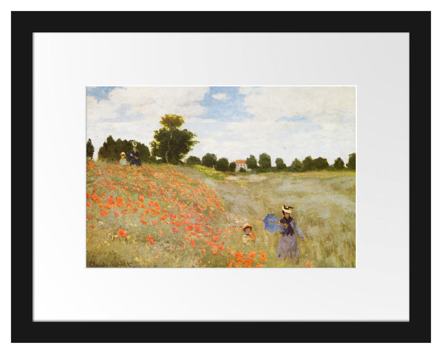 Pixxprint Claude Monet - Mohnfeld II, im Galerie-Passepartout Bilderrahmen