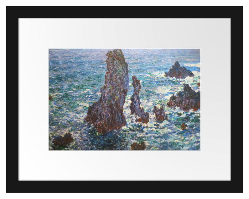 Pixxprint Claude Monet - Felsen bei Belle-Ile, im Galerie-Passepartout Bilderrahmen