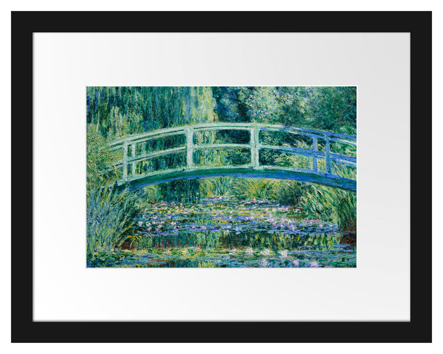 Pixxprint Claude Monet - Seerosen und japanische Brücke , im Galerie-Passepartout Bilderrahmen