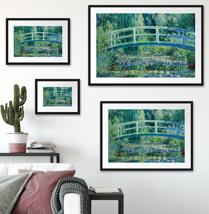 Claude Monet - Seerosen und japanische Brücke  Passepartout Wohnzimmer Rechteckig