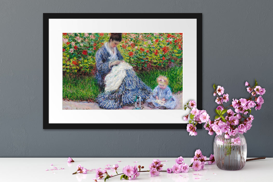 Claude Monet - Camille Monet und ein Kind im Garten des Passepartout Dateil Rechteckig