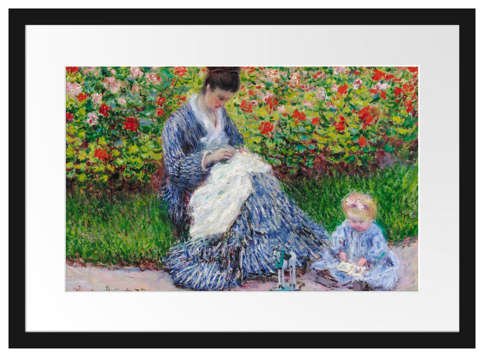 Claude Monet - Camille Monet und ein Kind im Garten des Passepartout Rechteckig 40