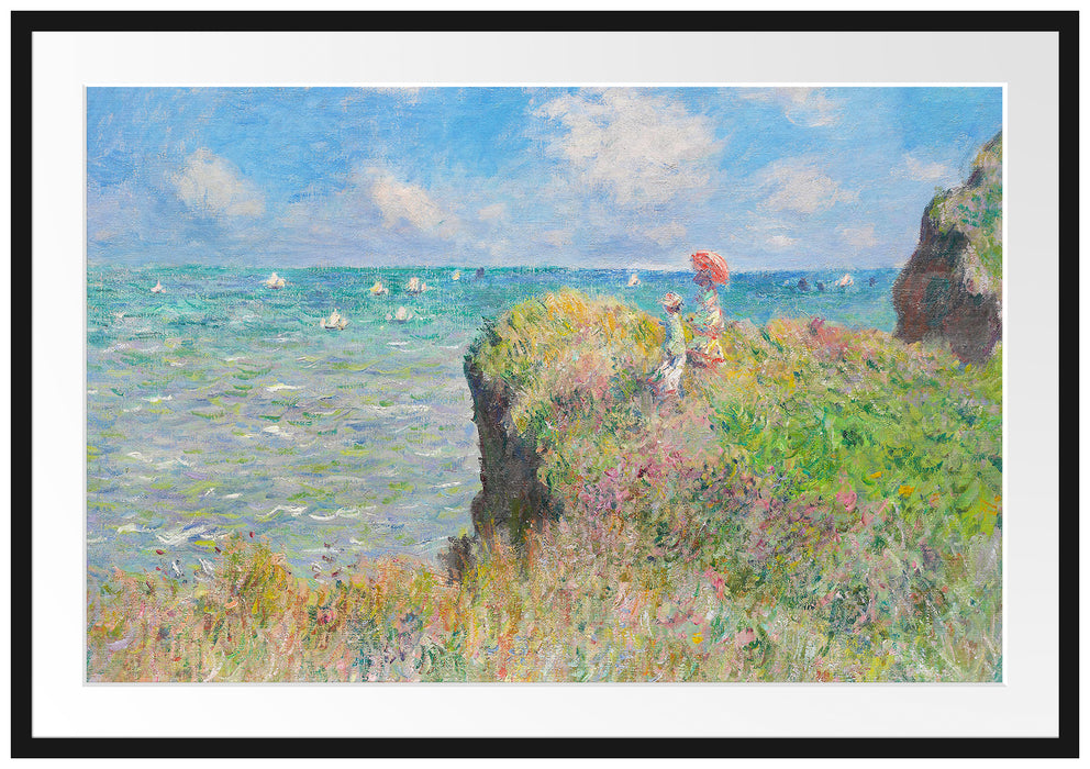 Claude Monet - Spaziergang auf Klippen-Ebene bei Pourvi Passepartout Rechteckig 100