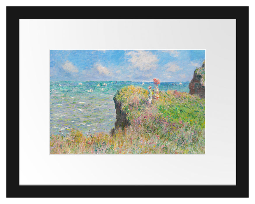 Claude Monet - Spaziergang auf Klippen-Ebene bei Pourvi Passepartout Rechteckig 30