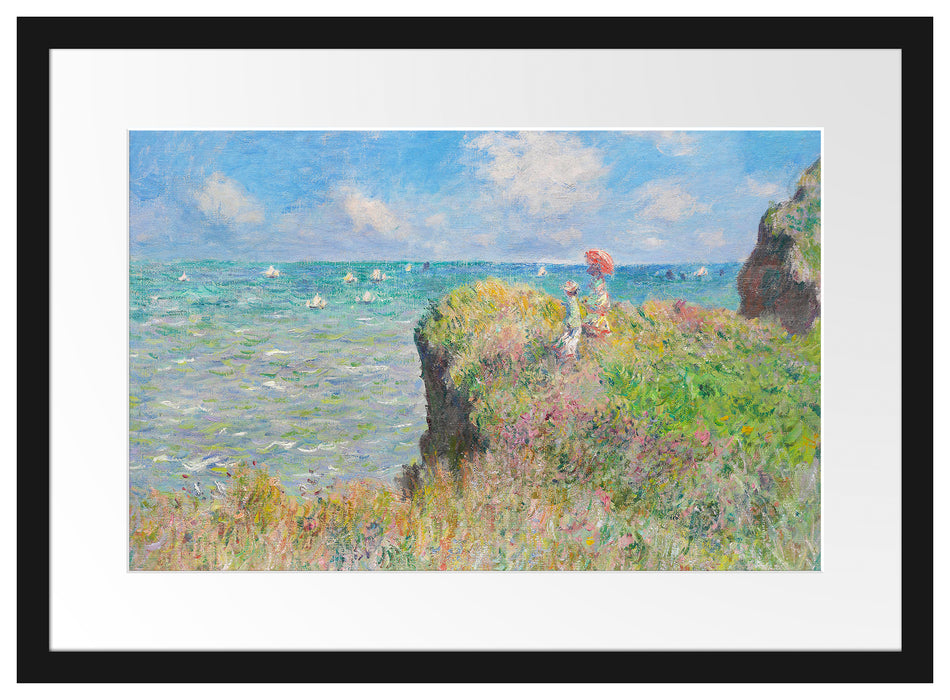 Claude Monet - Spaziergang auf Klippen-Ebene bei Pourvi Passepartout Rechteckig 40