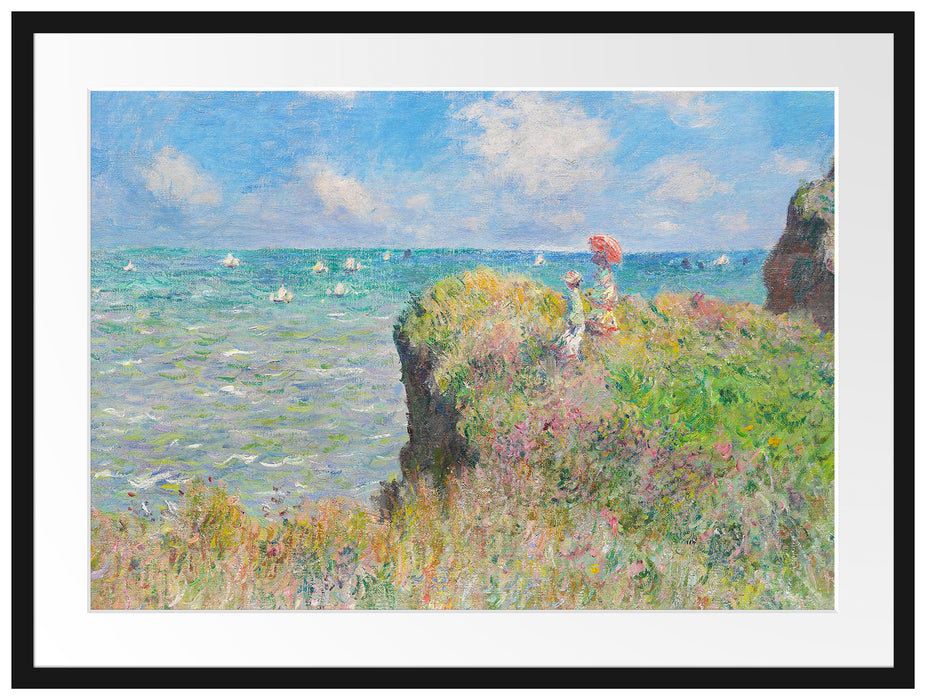 Claude Monet - Spaziergang auf Klippen-Ebene bei Pourvi Passepartout Rechteckig 80