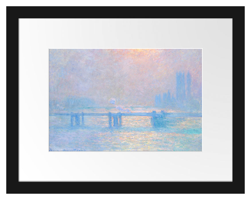 Pixxprint Claude Monet - Le Soleil sur la Tamise à Londres broui, im Galerie-Passepartout Bilderrahmen