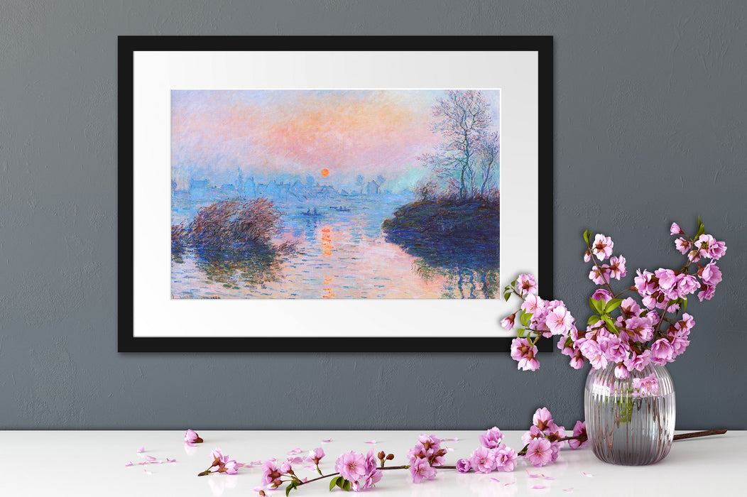 Claude Monet - Sonnenuntergang auf der Seine im Winter Passepartout Dateil Rechteckig
