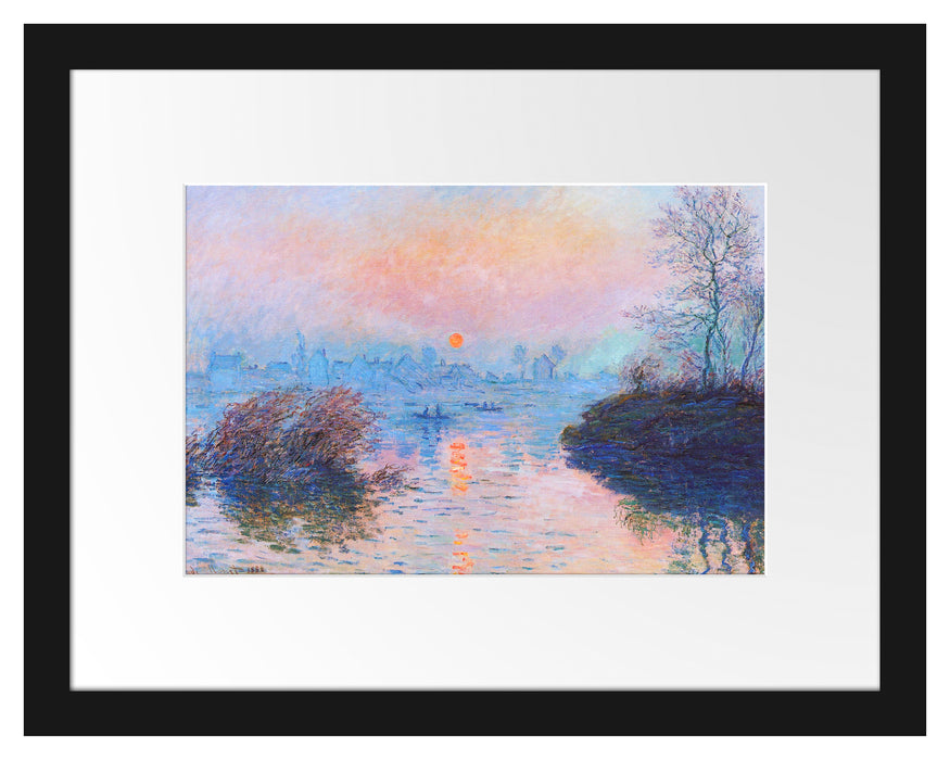 Pixxprint Claude Monet - Sonnenuntergang auf der Seine im Winter, im Galerie-Passepartout Bilderrahmen
