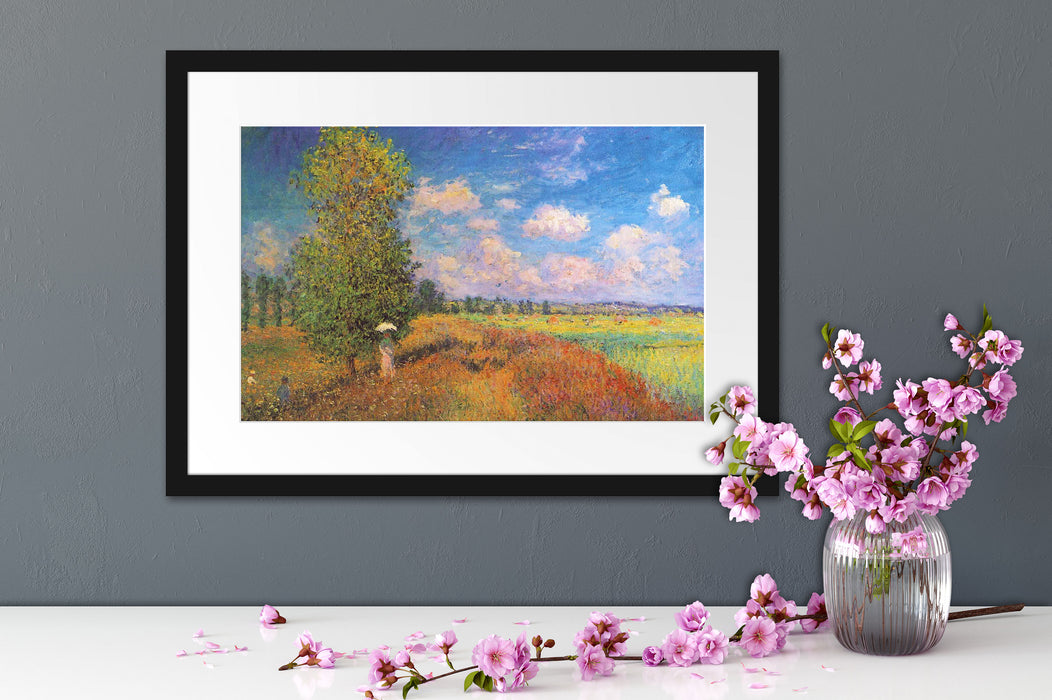 Claude Monet - Mohnfeld im Sommer Passepartout Dateil Rechteckig