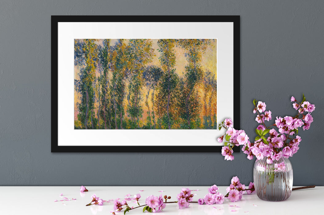 Claude Monet - Pappeln in Giverny bei Sonnenaufgang   Passepartout Dateil Rechteckig