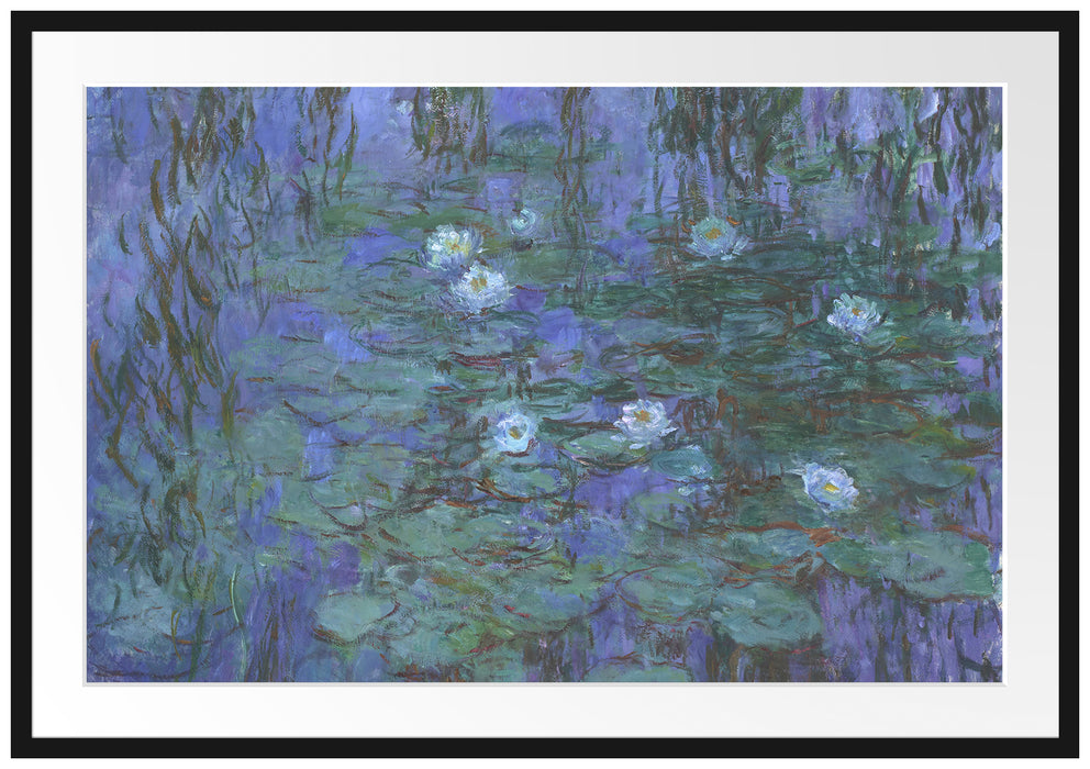 Claude Monet - Seerosen auf blaues Wasser  Passepartout Rechteckig 100