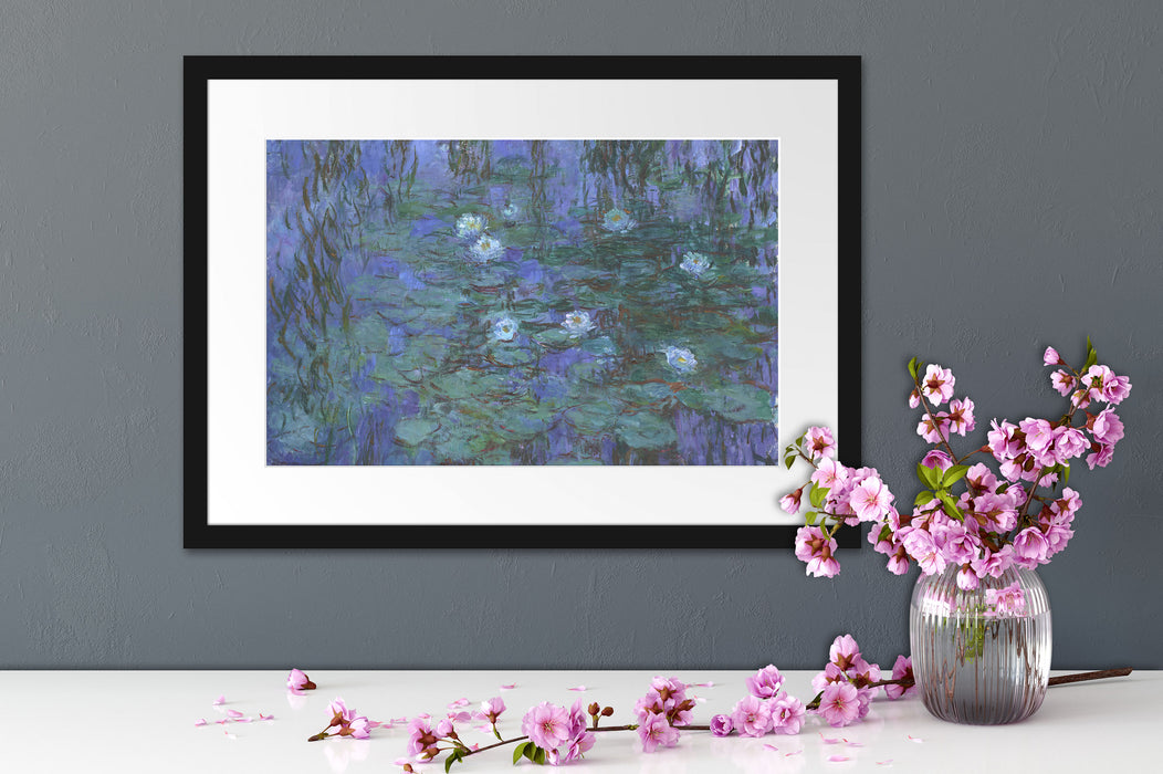Claude Monet - Seerosen auf blaues Wasser  Passepartout Dateil Rechteckig