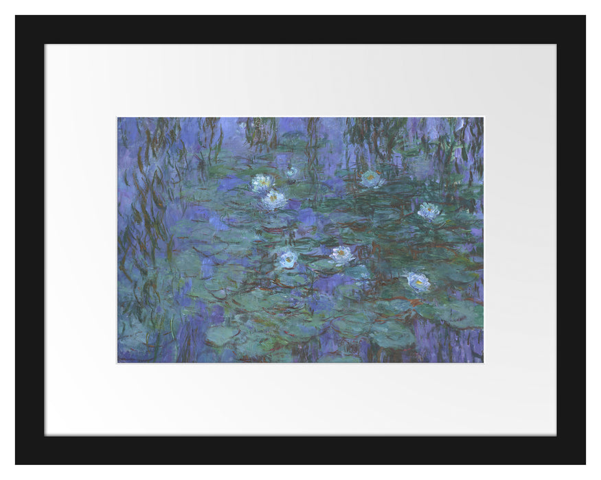 Claude Monet - Seerosen auf blaues Wasser  Passepartout Rechteckig 30
